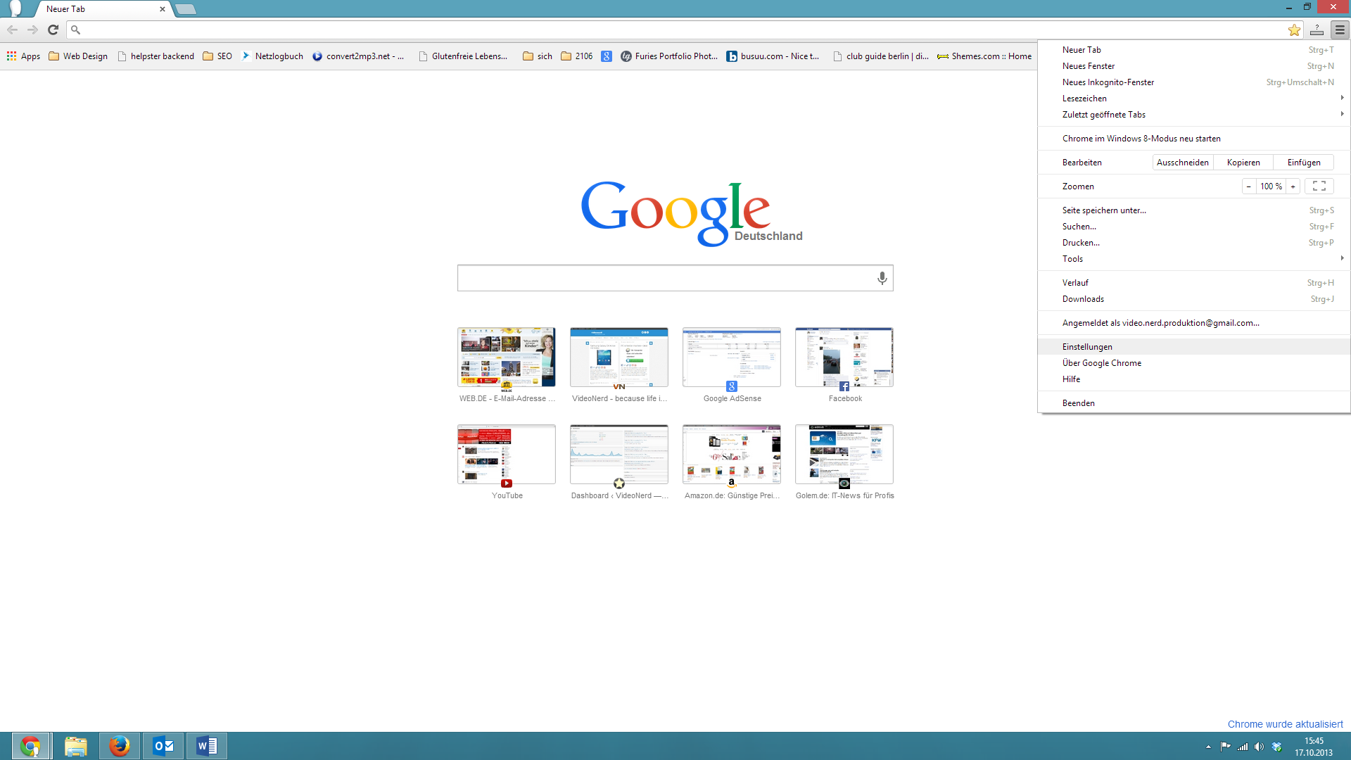 Google Chrome Startseite Kacheln