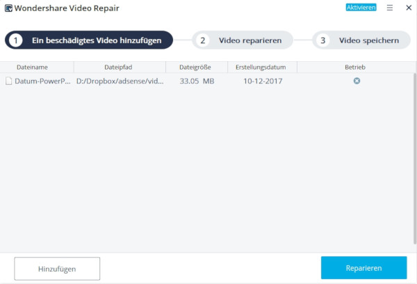 Wondershare Video Repair Video hochgeladen